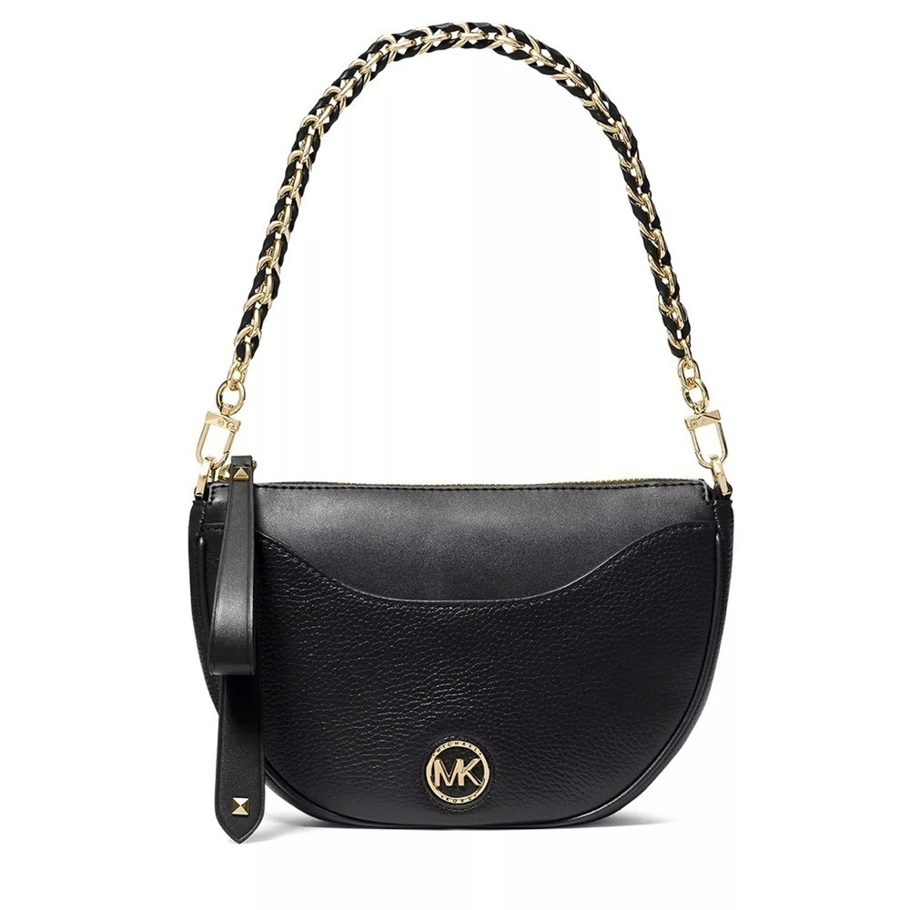 Michael Kors Dover Half Moon Leather Shoulder Bag Black Crossbody